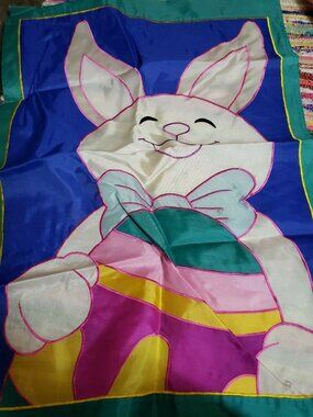Hippity Hop Bunny Ripstop Nylon House Flag Happy Bunny Easter Egg 28" x 40"